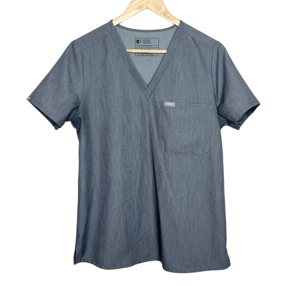Figs Catarina One Pocket Scrub Top Gray Womens Size M PO 1809